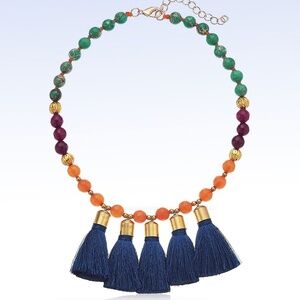 PANACEA Multi-Row Gold-Tone Stone Beaded Pendant Necklace